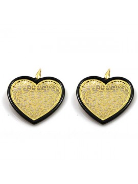 orecchini a forma di cuore in bronzo e resina pendenti
