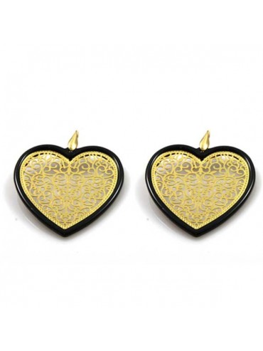 orecchini a forma di cuore in bronzo e resina pendenti