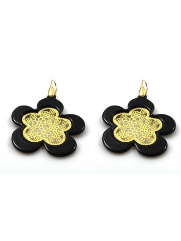 orecchini a forma di fiore in bronzo e resina pendenti
