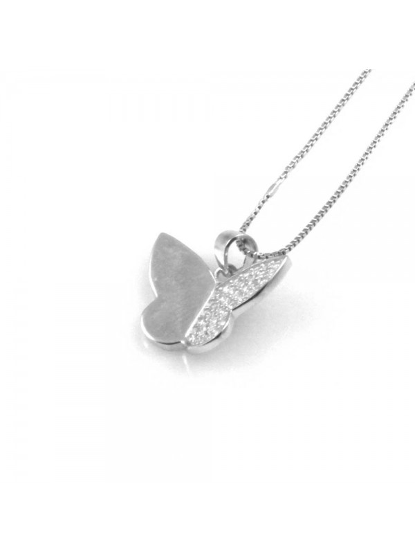 collana donna con farfalla ciondolo gioiello in argento 925 zirconi catena cm 42 mm 14 mm 13