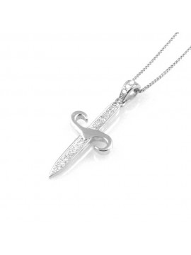 collana donna uomo con pugnale o spada ciondolo gioiello in argento 925 zirconi catena cm 42 mm 30 mm 12