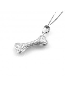 collana donna con osso di cane ciondolo gioiello in argento 925 zirconi catena cm 42 mm 20 mm 8
