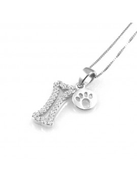 collana donna con osso del cane ciondolo gioiello in argento 925 zirconi catena cm 42 mm 17 mm 7