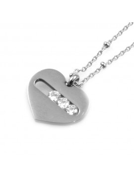 Collana cuore ciondolo donna in acciaio con strass catena cll0524