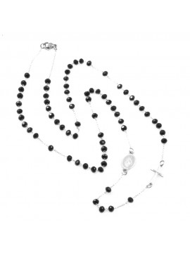 Collana rosario uomo donna in acciaio grani neri cll0565
