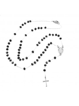 Collana rosario uomo donna in acciaio grani neri cll0566