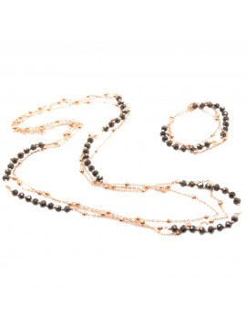 Parure donna collana e bracciale in bronzo pietre perle e cristalli par0009
