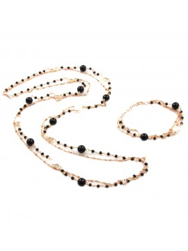 Parure donna collana e bracciale in bronzo pietre perle e cristalli par0010