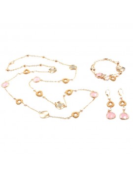 Parure donna collana bracciale e orecchini in bronzo e cristalli rosa par0013