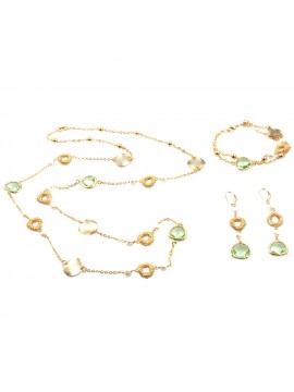 Parure donna collana bracciale e orecchini in bronzo e cristalli verdi par0014