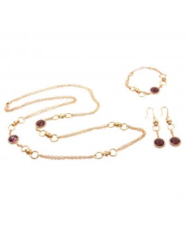 Parure donna collana bracciale e orecchini in bronzo e cristalli viola par0016
