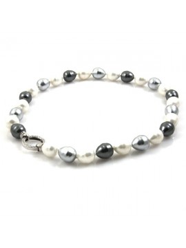 Collana di perle bianche e grigie e susta in argento