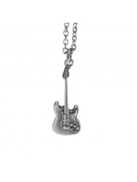 Collana con chitarra elettrica ciondolo in argento invecchiato cln0224