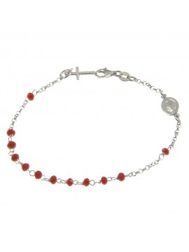 bracciale rosario in argento postine rosse - bcc1173