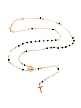 collana rosario in argento ramato postine nere - cll1018