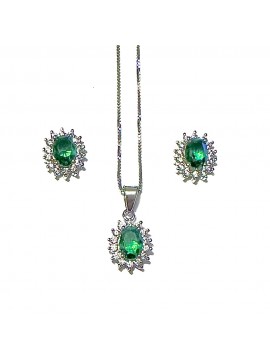 Parure donna collana orecchini argento colore smeraldo cll0646