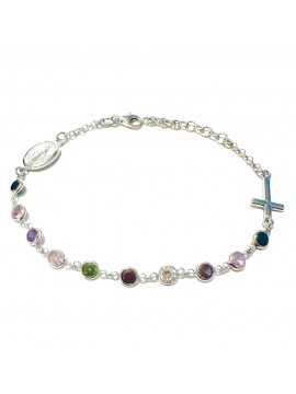 Bracciale rosario donna in argento 925 postine colorate di strass bcc3084